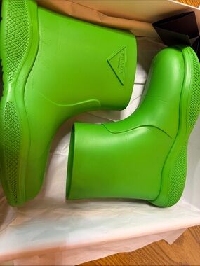 Prada Bright Green Rubber Ankle Rain Boots - Women's cozy waterproof comfortable